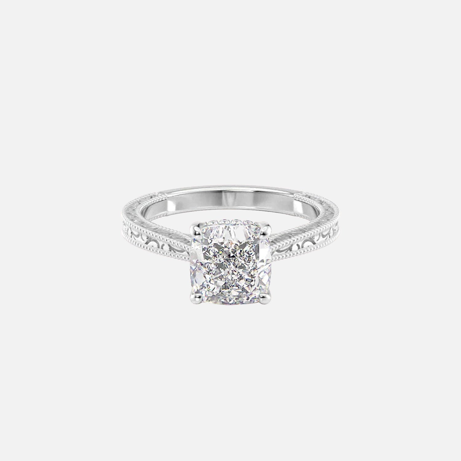 The Elizabeth Cushion Moissanite Ring 14k White Gold 001