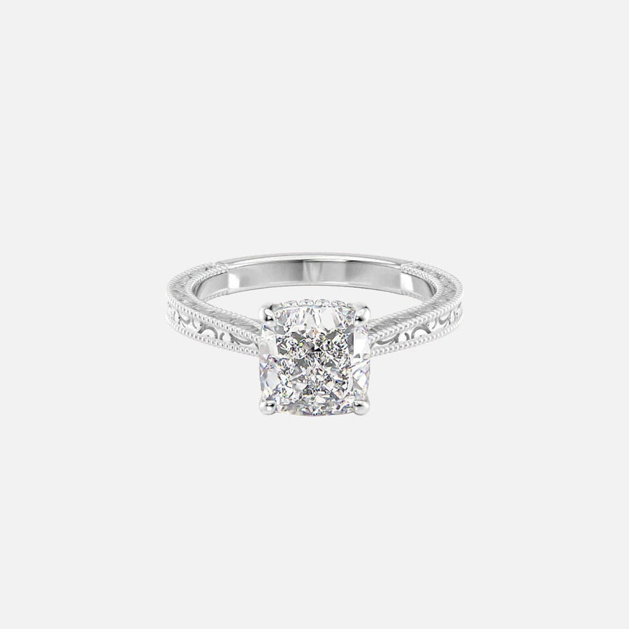  The Elizabeth Cushion Moissanite Ring 14k White Gold 001