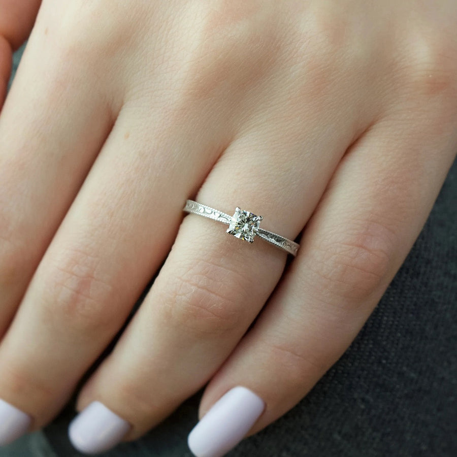  The Elizabeth Cushion Moissanite Ring 14k White Gold 003