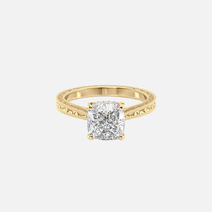 The Elizabeth Cushion Moissanite Ring 14k Yellow Gold 001