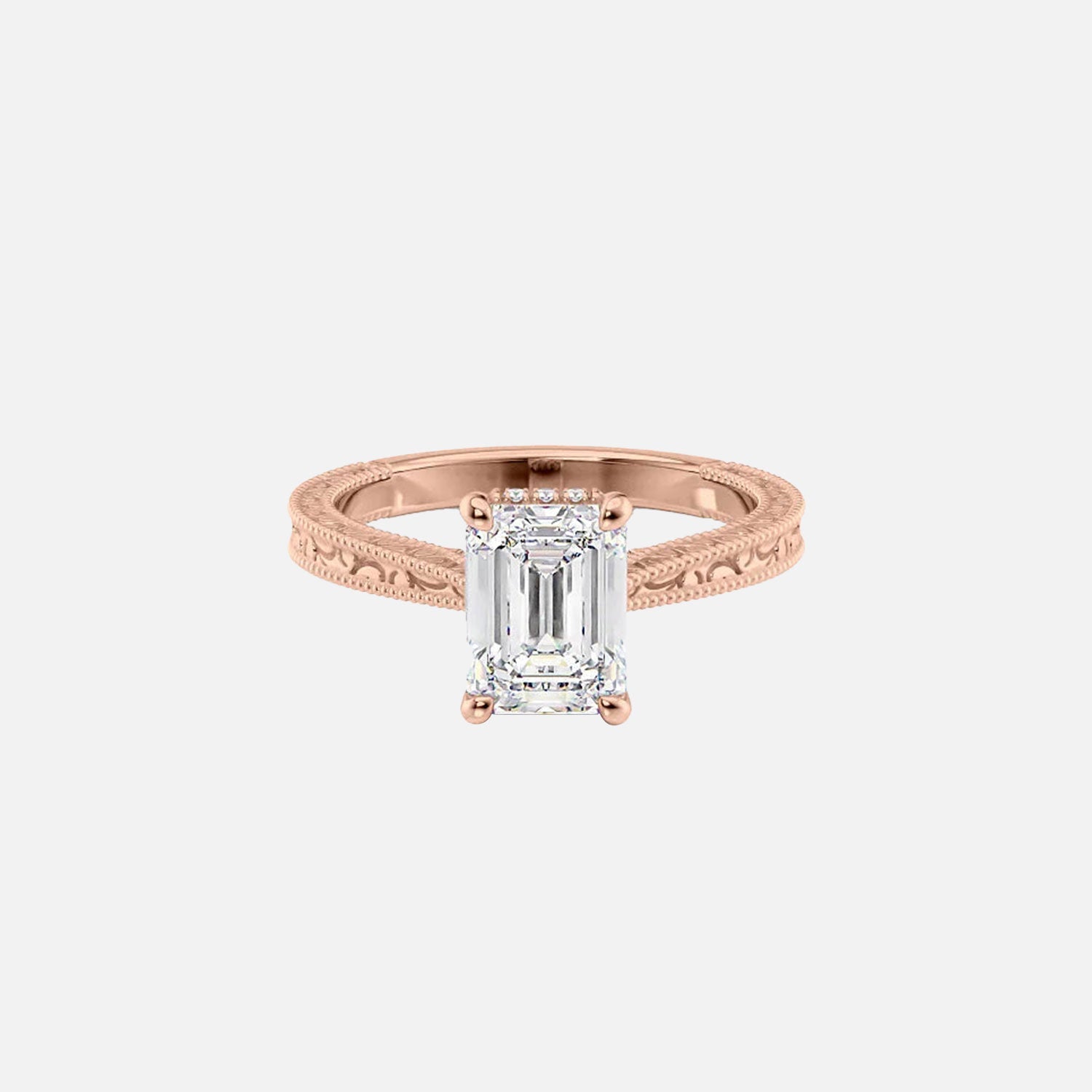  The Elizabeth Emerald Lab Diamond Ring 14k Rose Gold 001