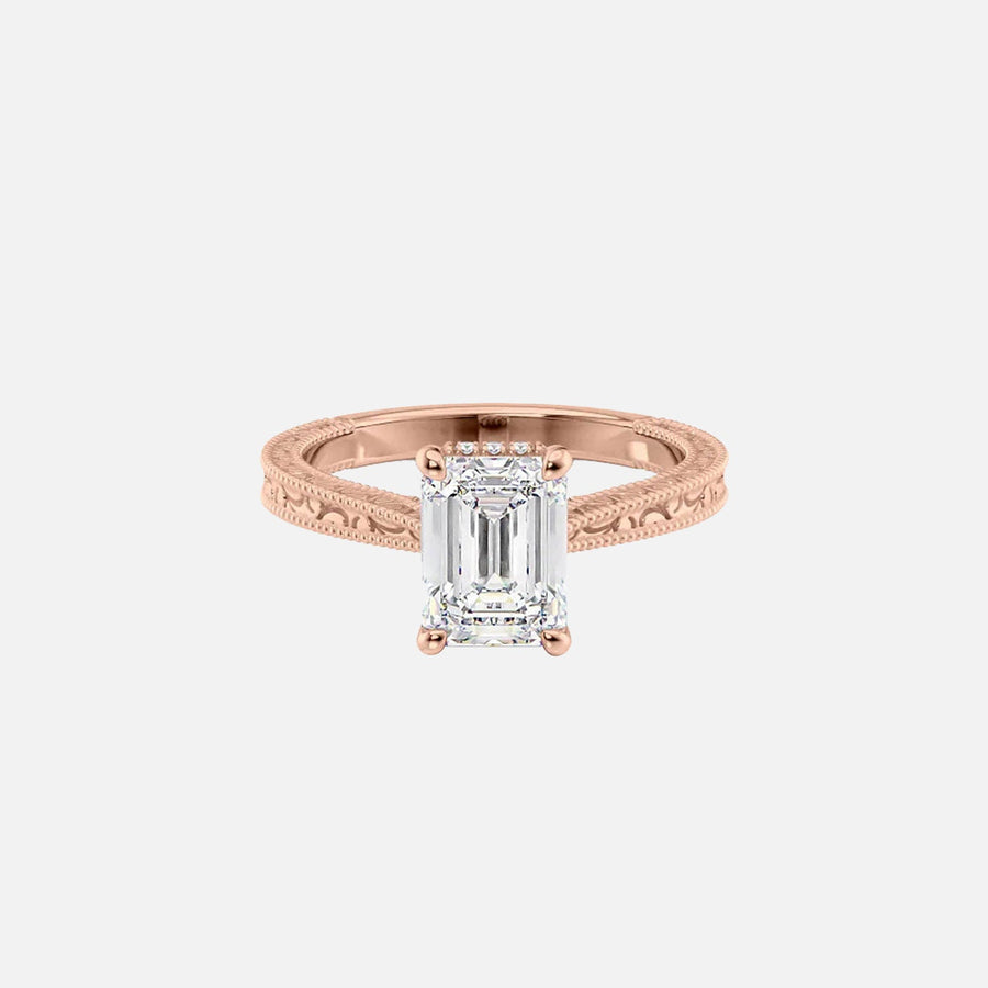  The Elizabeth Emerald Moissanite Ring 14k Rose Gold 001