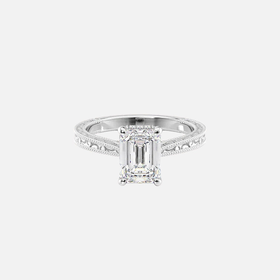  The Elizabeth Emerald Moissanite Ring 14k White Gold 001