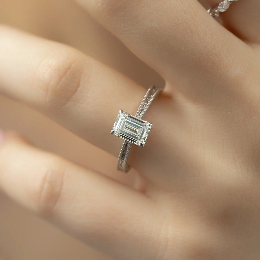  The Elizabeth Emerald Moissanite Ring 14k White Gold 003