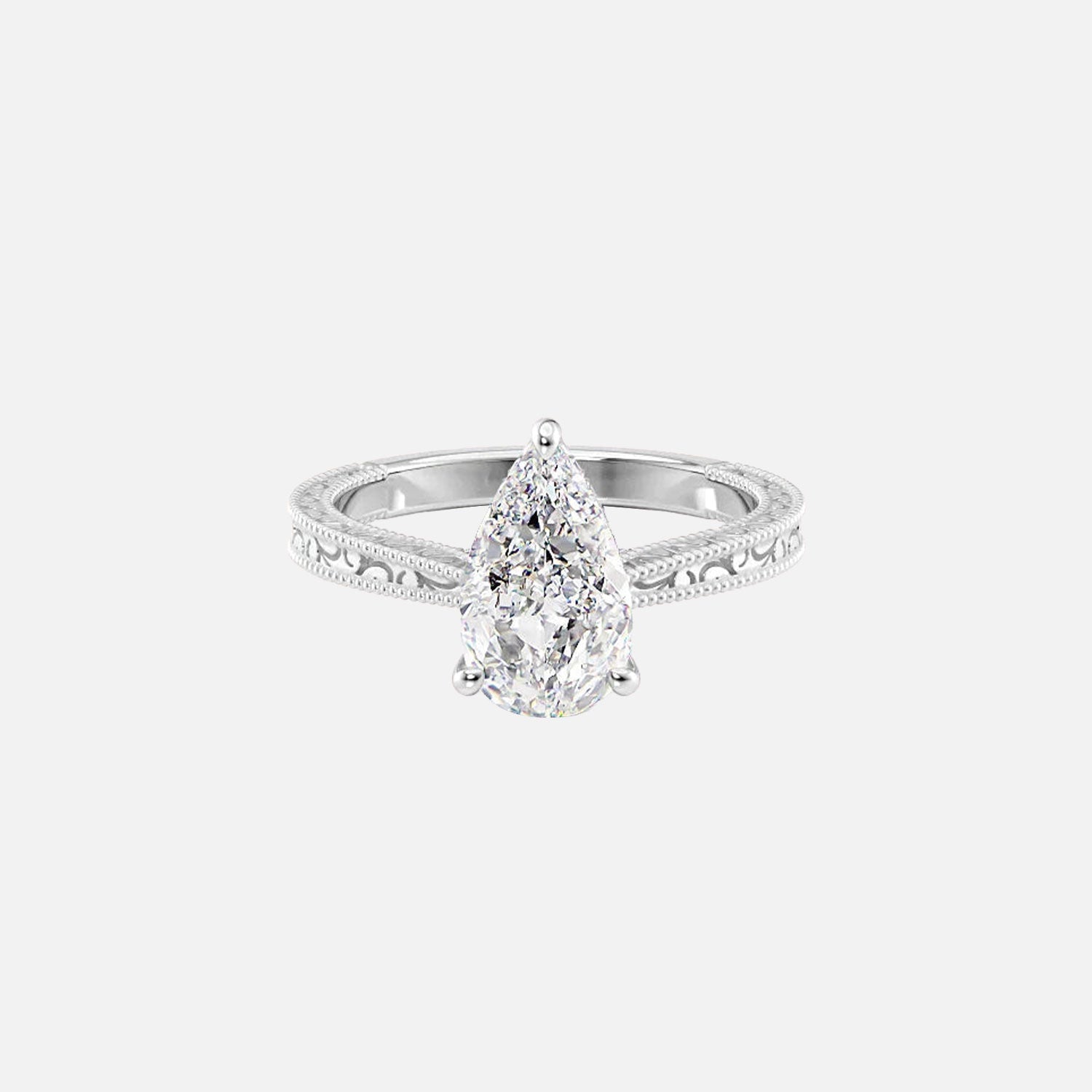  The Elizabeth Pear Moissanite Ring 14k White Gold 001