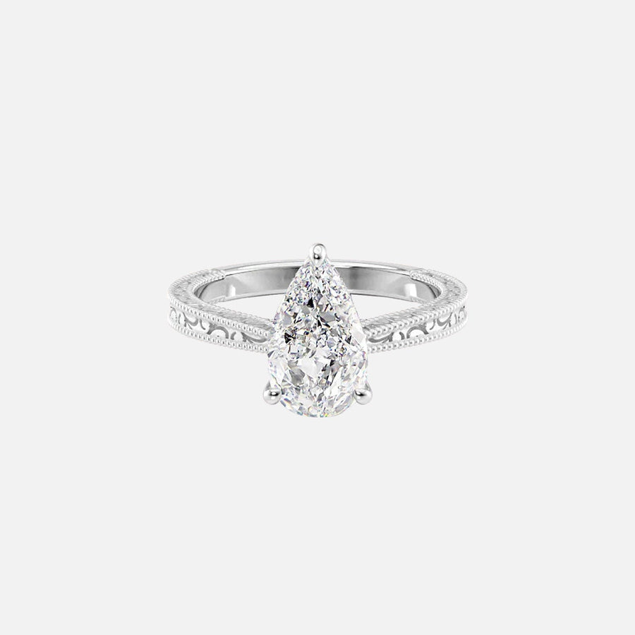  The Elizabeth Pear Moissanite Ring 18k White Gold 001
