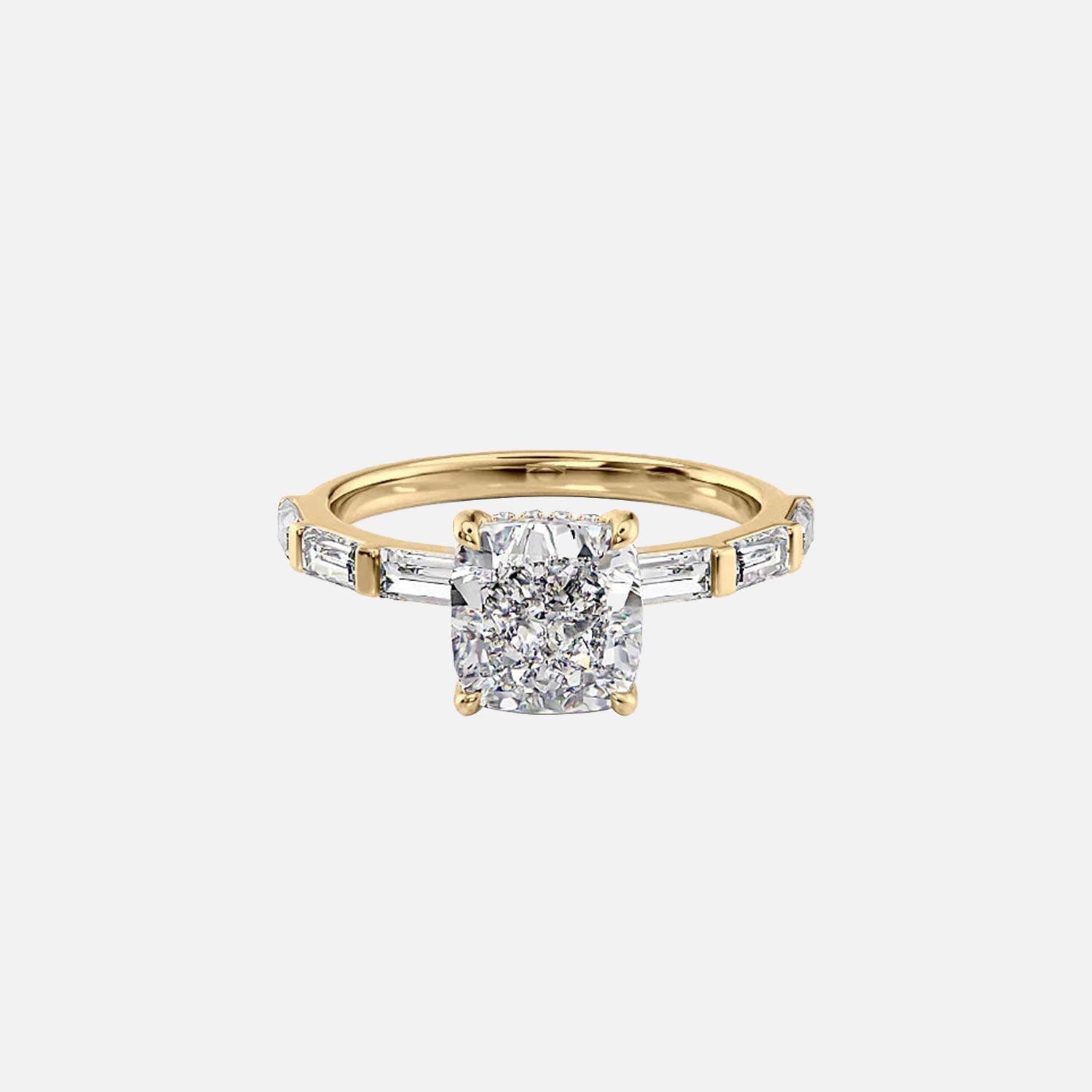 The Hailey Cushion Moissanite Ring 14k Yellow Gold 001