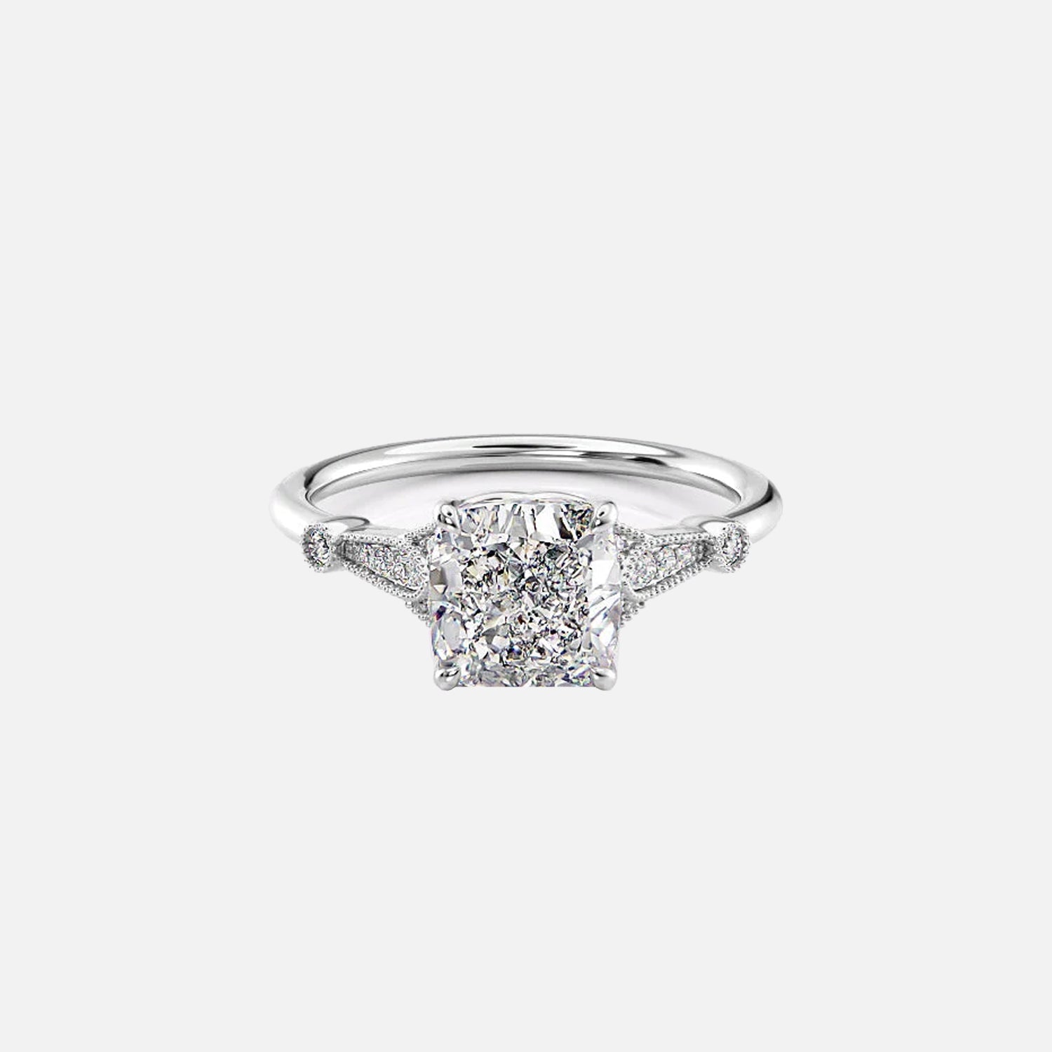  The Halo Stephanie Cushion Lab Diamond Ring 14k White Gold 001