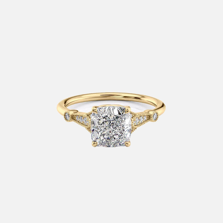 The Halo Stephanie Cushion Lab Diamond Ring 14k Yellow Gold 001