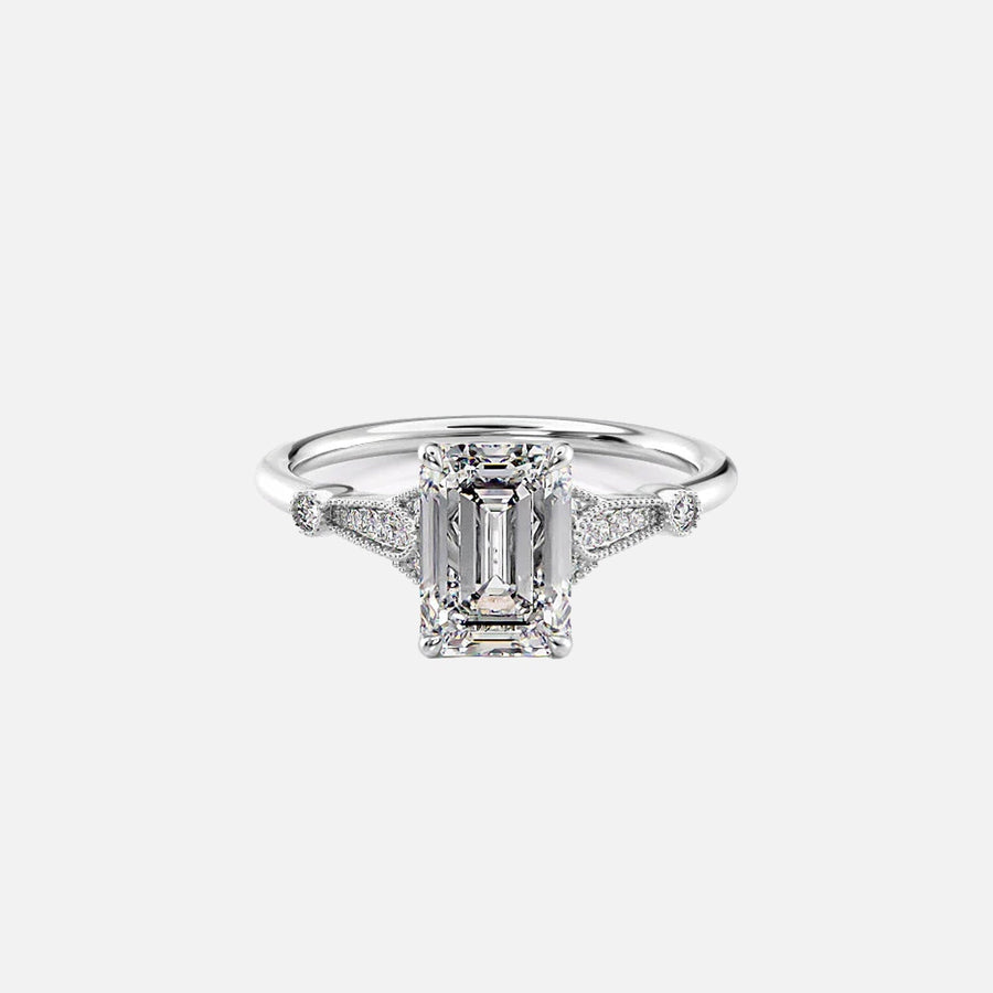  The Halo Stephanie Emerald Lab Diamond Ring 18k White Gold 001