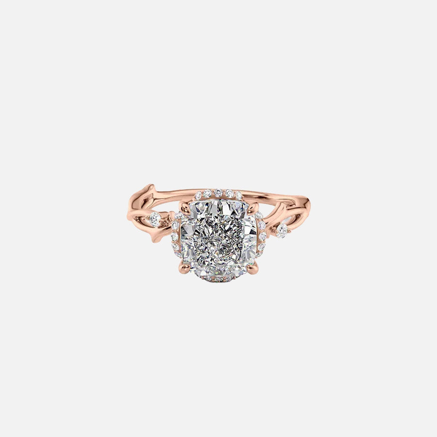 The Halo Twig Cushion Lab Diamond Ring 14k Rose Gold 001