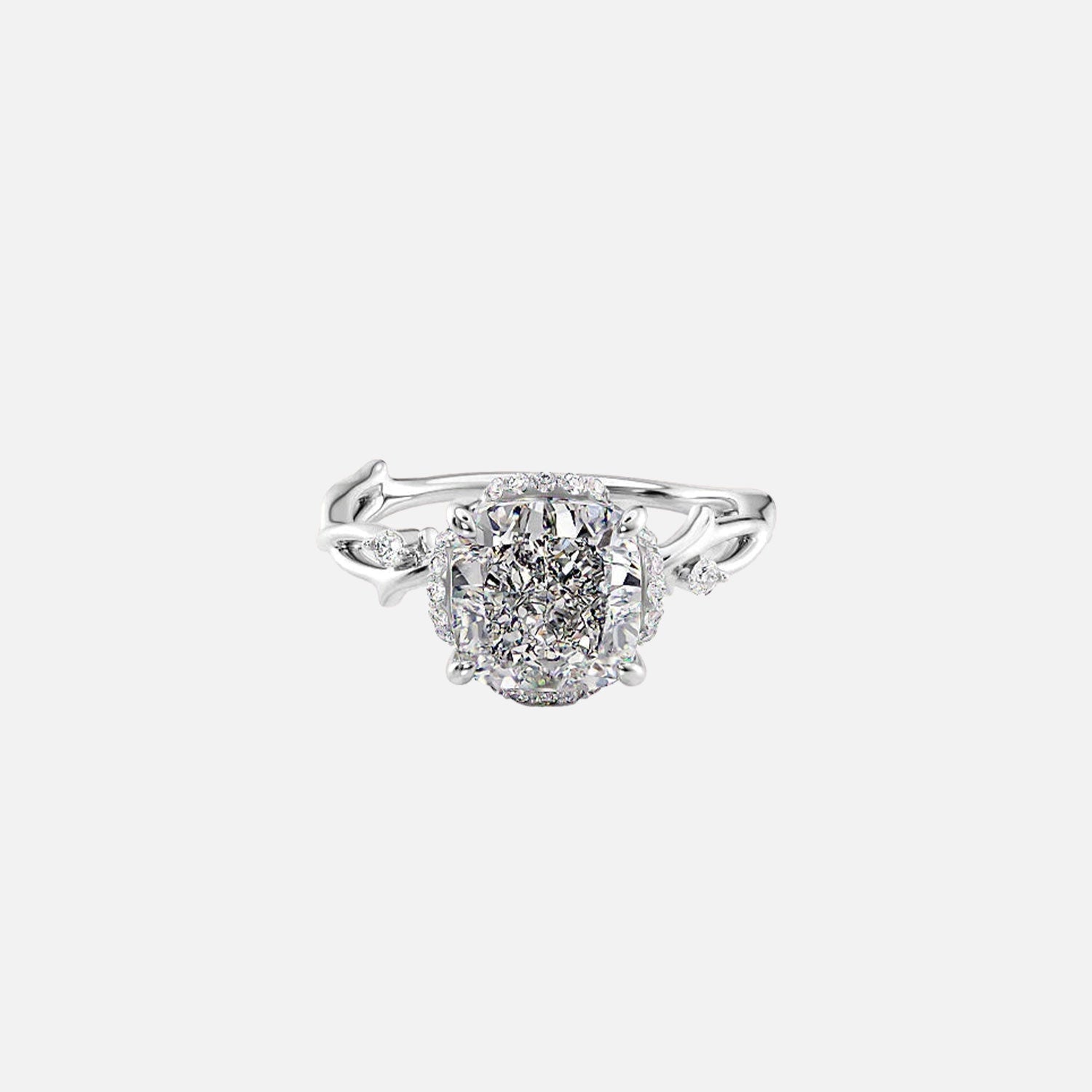  The Halo Twig Cushion Lab Diamond Ring 14k White Gold 001