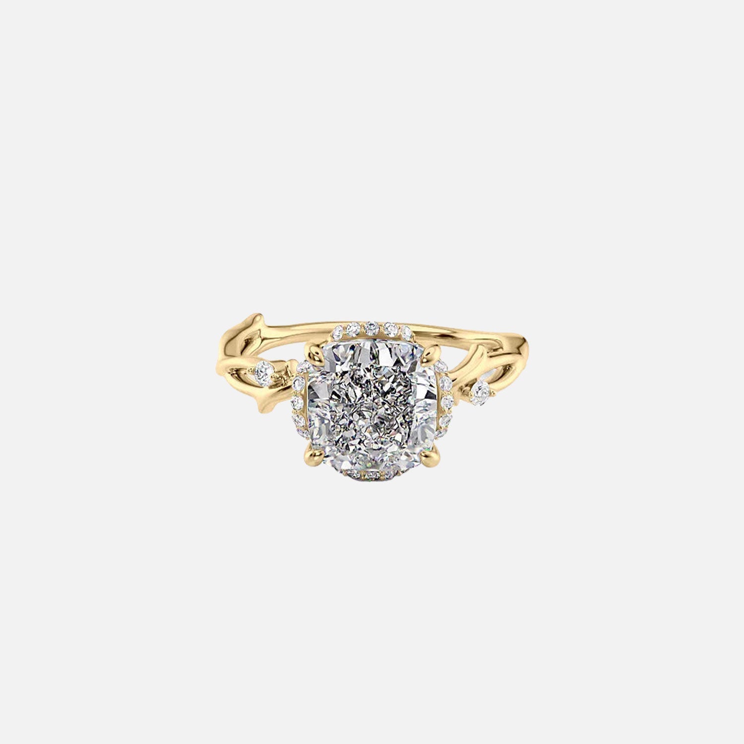 The Halo Twig Cushion Lab Diamond Ring 14k Yellow Gold 001