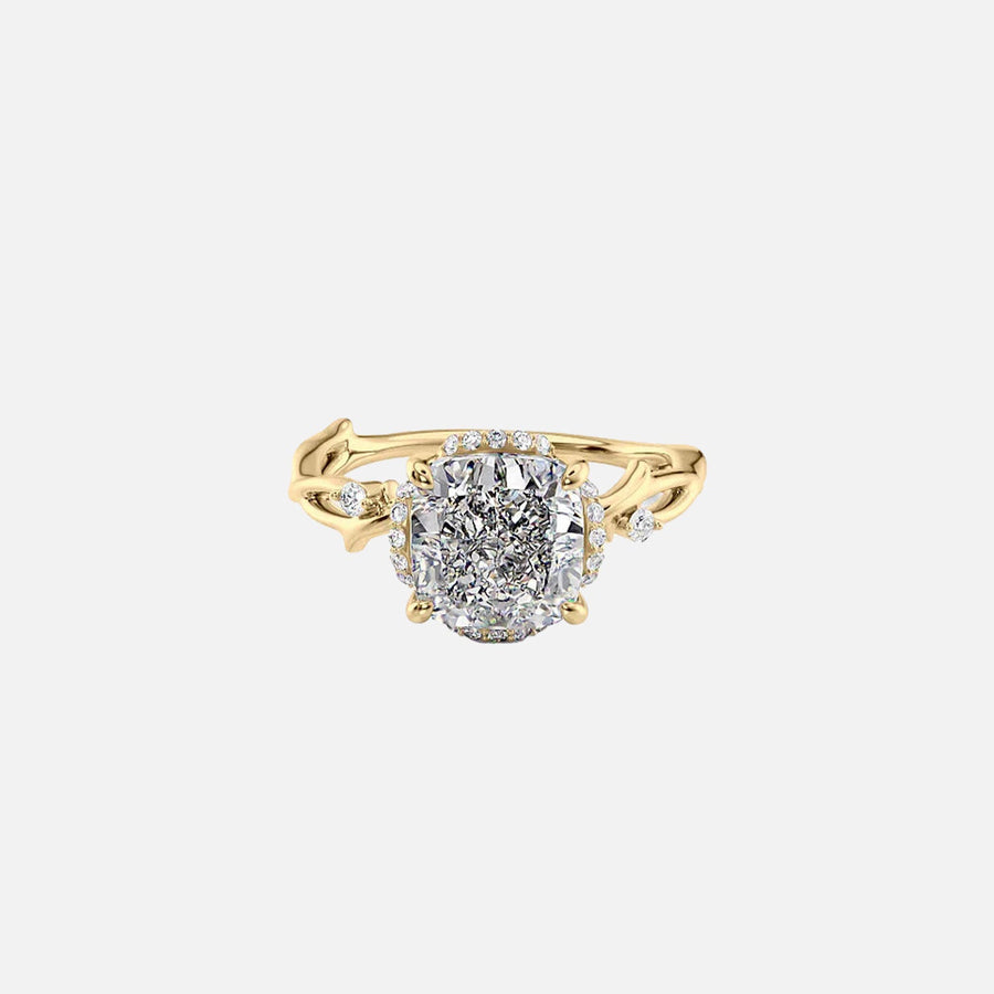  The Halo Twig Cushion Moissanite Ring 18k Yellow Gold 001
