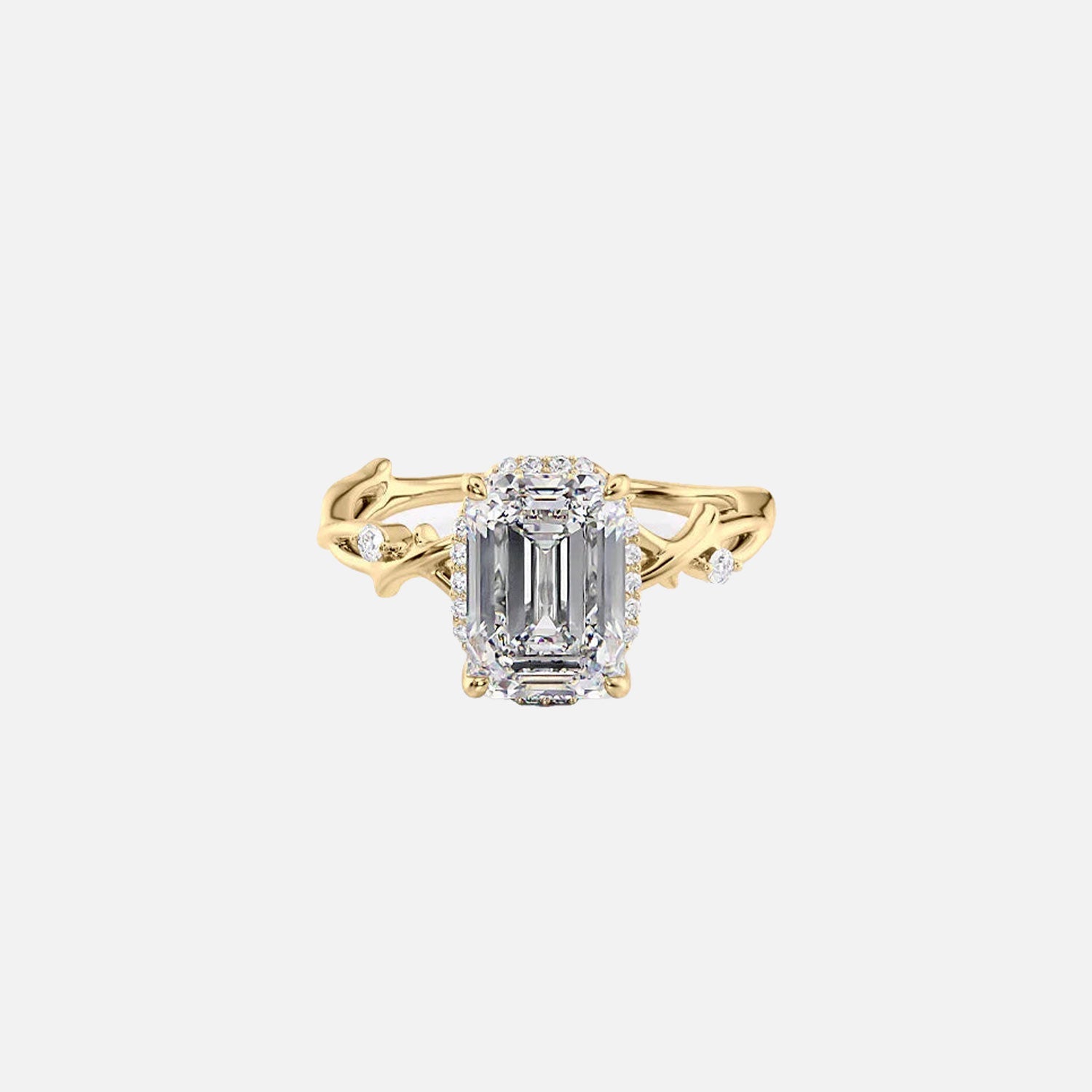 The Halo Twig Emerald Lab Diamond Ring 14k Yellow Gold 001