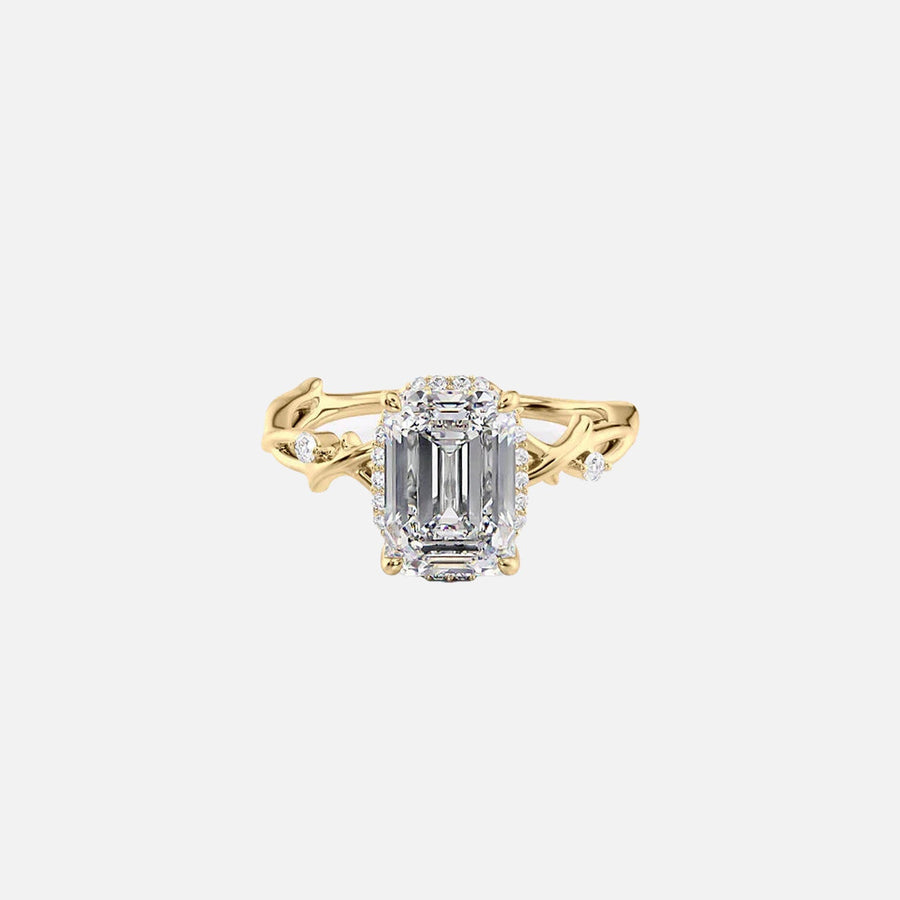The Halo Twig Emerald Lab Diamond Ring 14k Yellow Gold 001