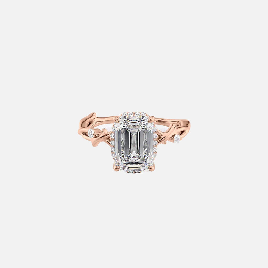  The Halo Twig Emerald Moissanite Ring 14k Rose Gold 001