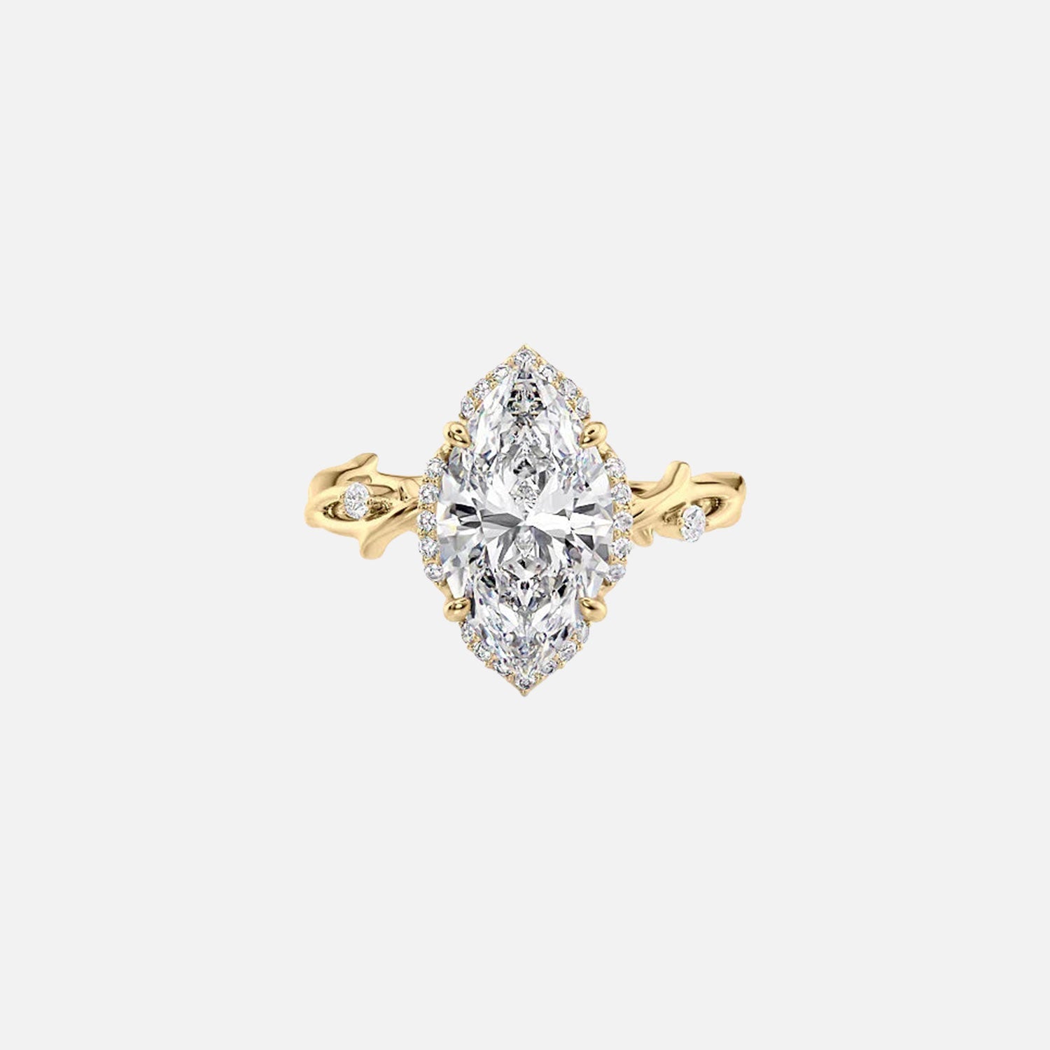 The Halo Twig Marquise Lab Diamond Ring 14k Yellow Gold 001