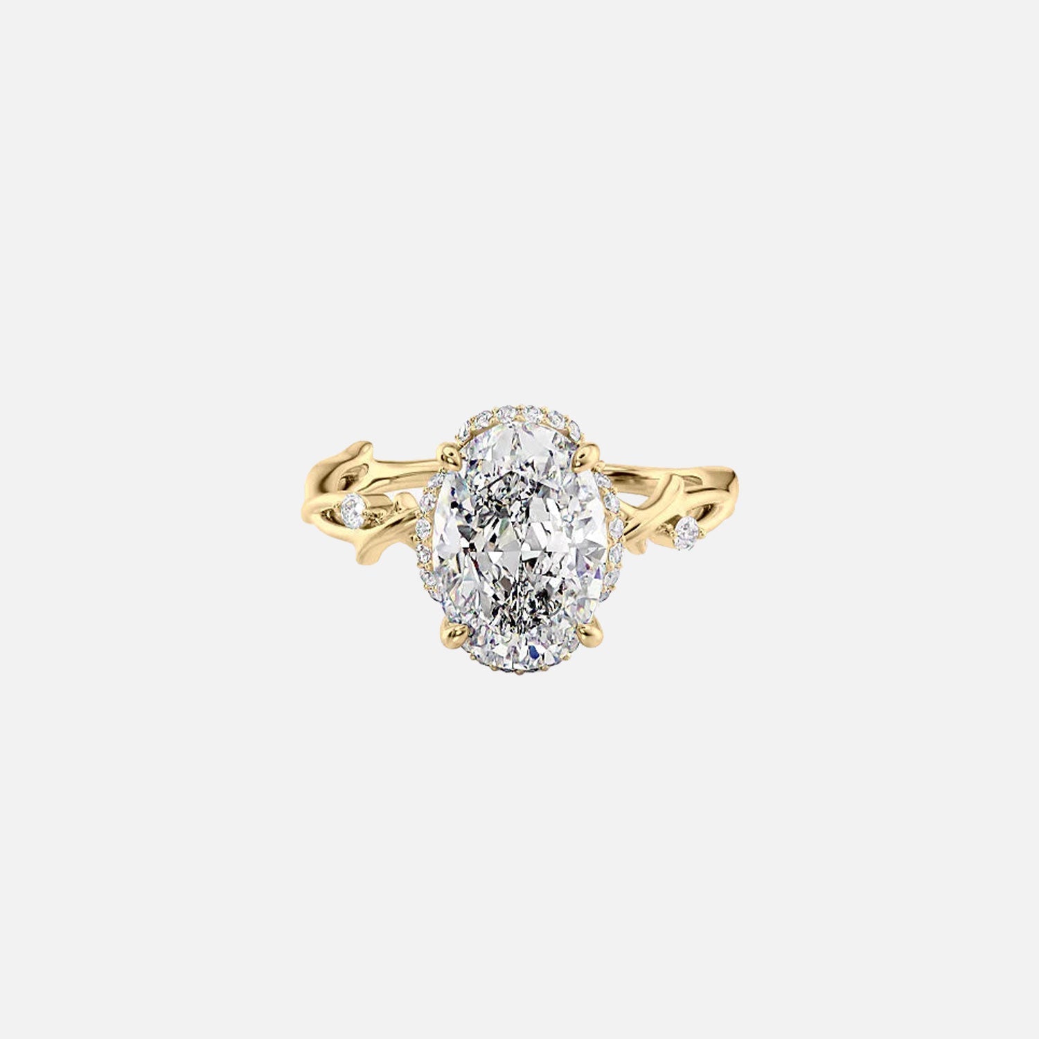 The Halo Twig Oval Moissanite Ring 14k Yellow Gold 001