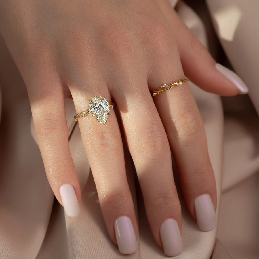  The Halo Twig Pear Lab Diamond Ring 14k Yellow Gold 003