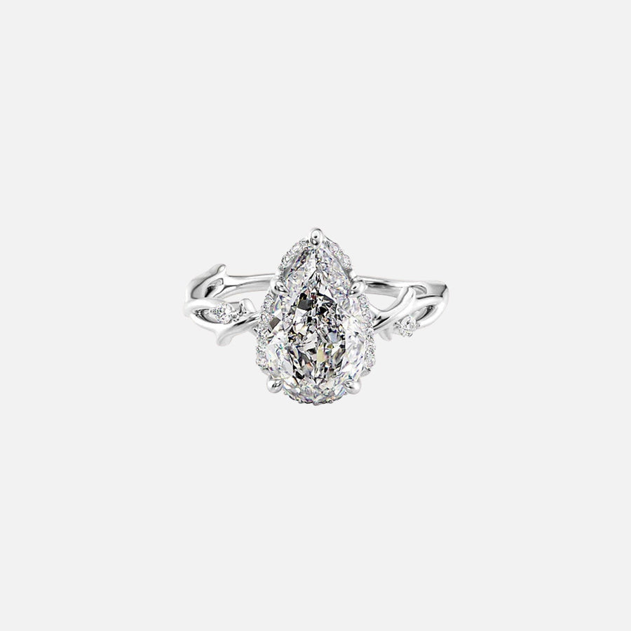  The Halo Twig Pear Moissanite Ring 14k White Gold 001