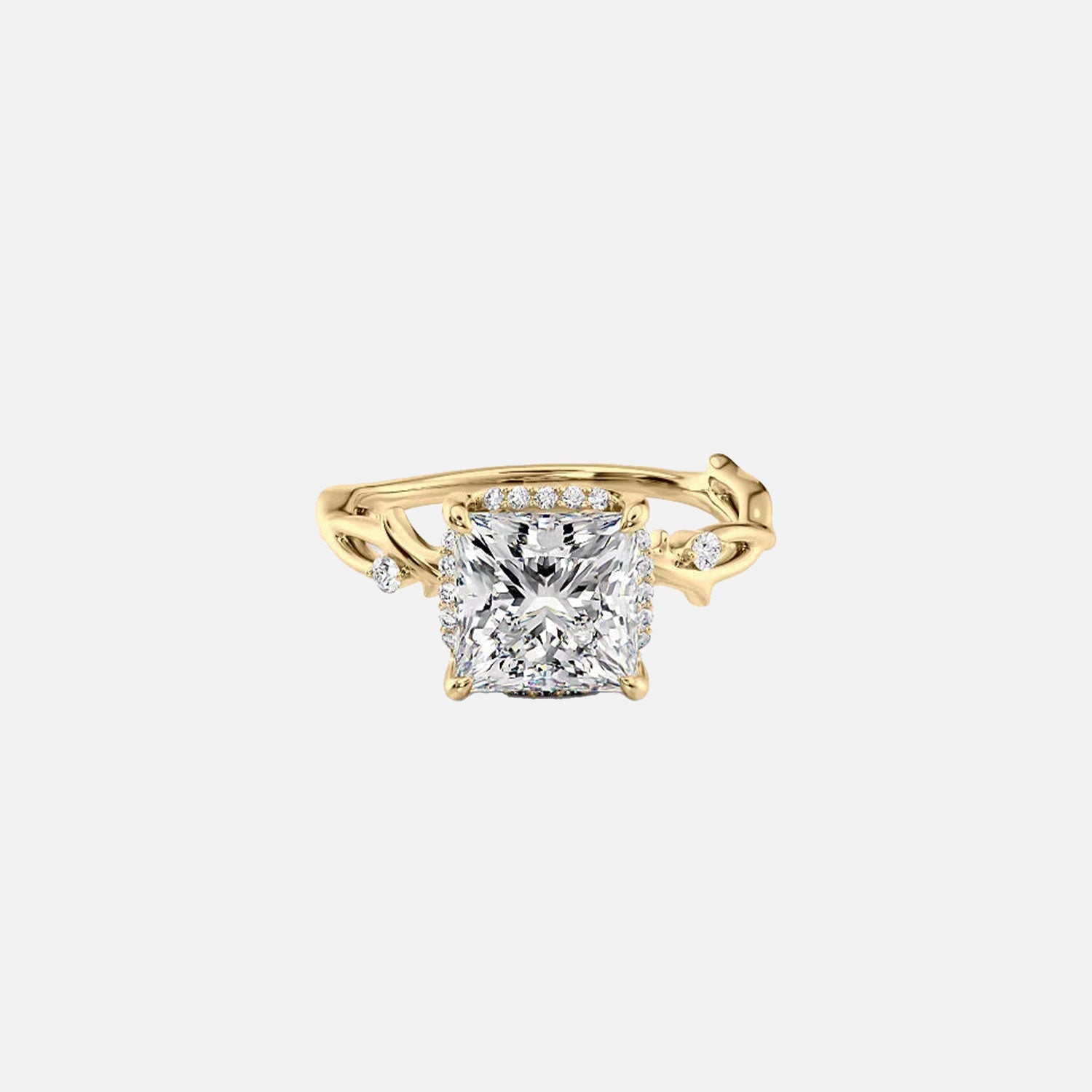 The Halo Twig Princess Lab Diamond Ring 14k Yellow Gold 001