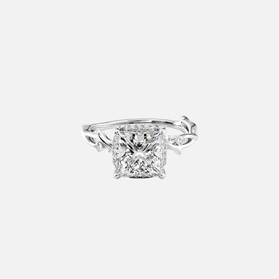  The Halo Twig Princess Moissanite Ring 14k White Gold 001