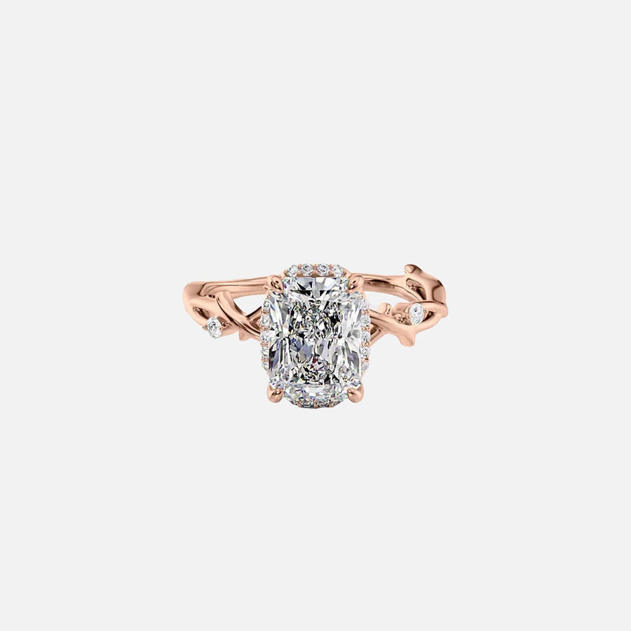  The Halo Twig Radiant Moissanite Ring 18k Rose Gold 001