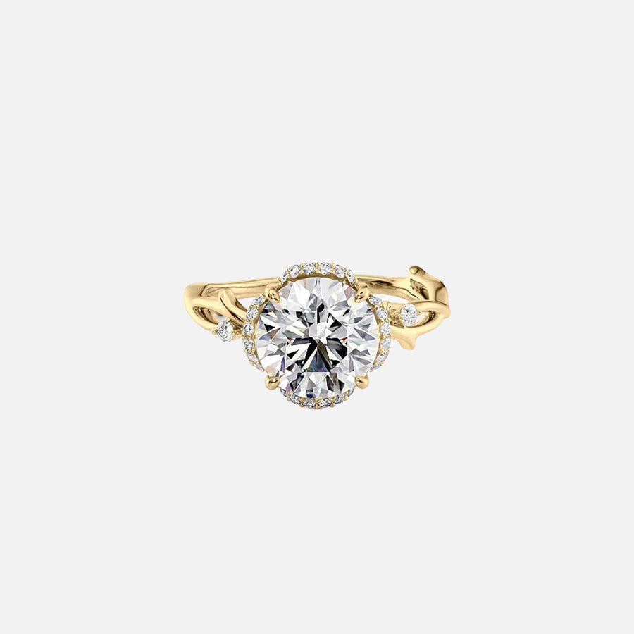 The Halo Twig Round Moissanite Ring 14k Yellow Gold 001