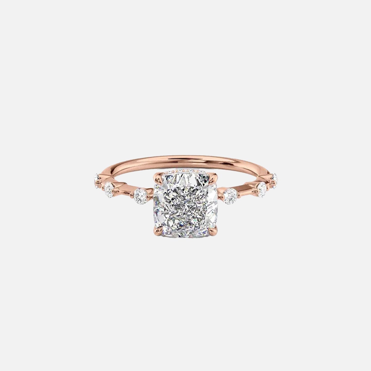  The Hidden Halo Penelope Cushion Moissanite Ring 14k Rose Gold 001