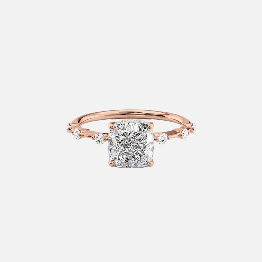  The Hidden Halo Penelope Cushion Moissanite Ring 14k Rose Gold 001