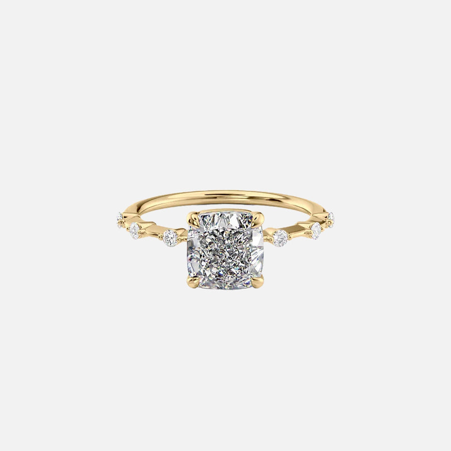 The Hidden Halo Penelope Cushion Moissanite Ring 14k Yellow Gold 001