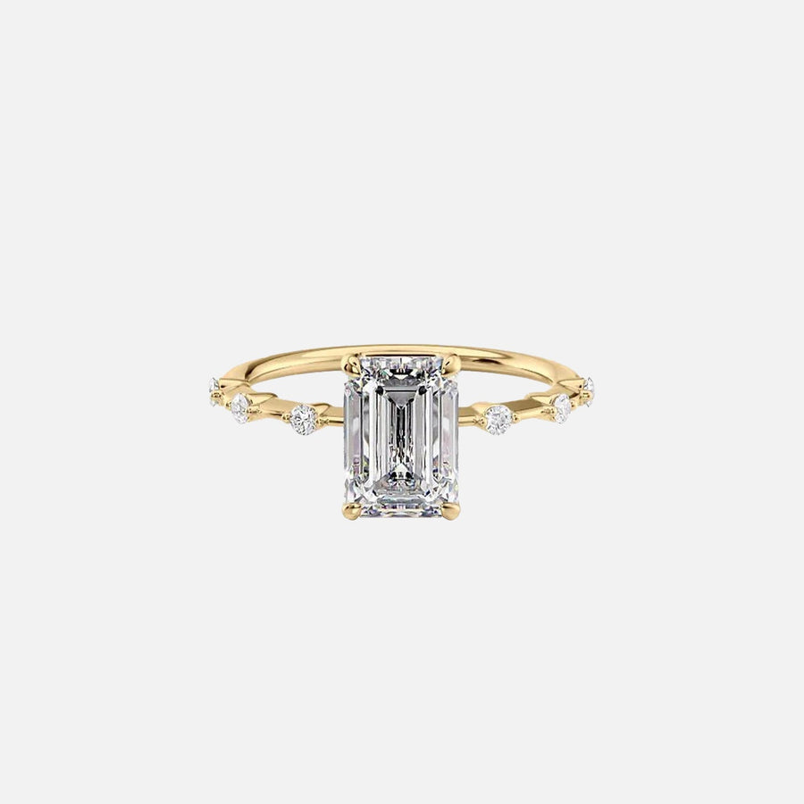  The Hidden Halo Penelope Emerald Moissanite Ring 18k Yellow Gold 001