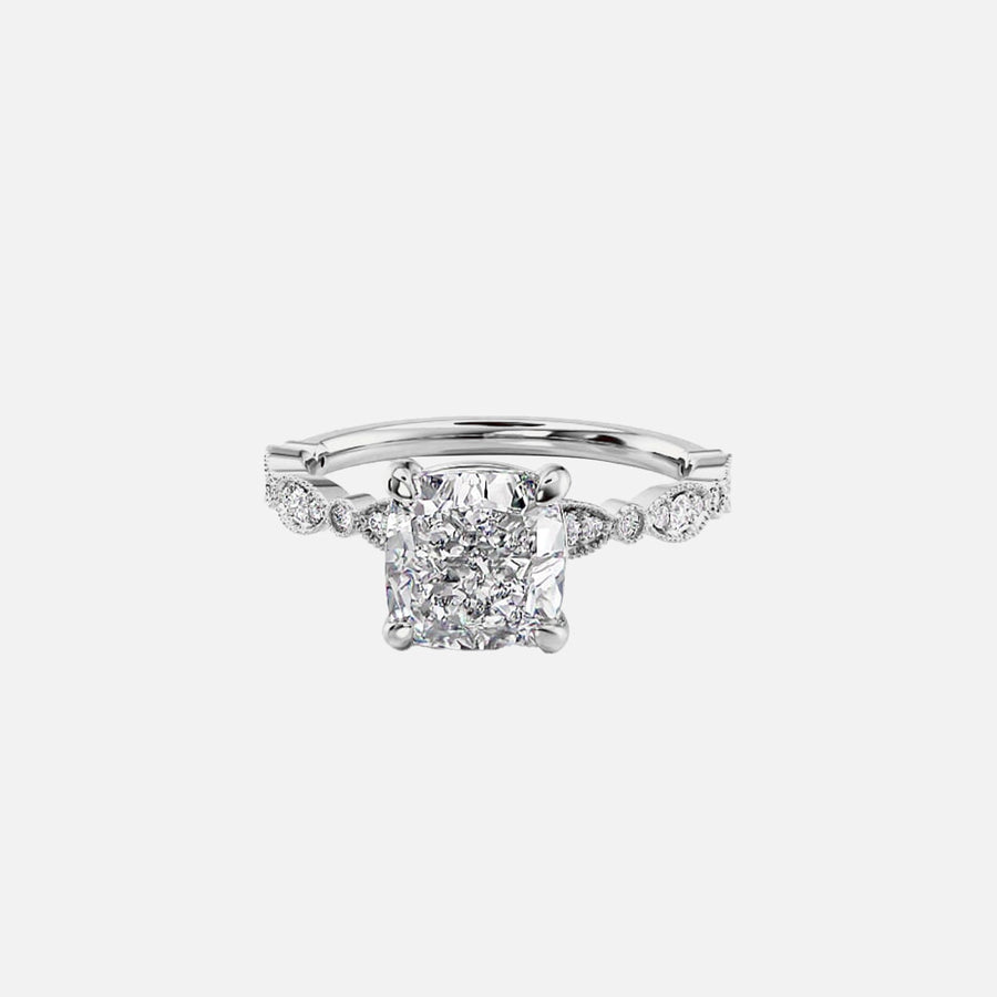  The Jasmine Cushion Moissanite Ring 14k White Gold 001