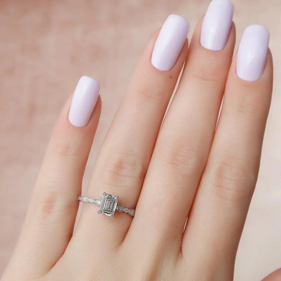  The Jasmine Emerald Moissanite Ring 18k White Gold 003