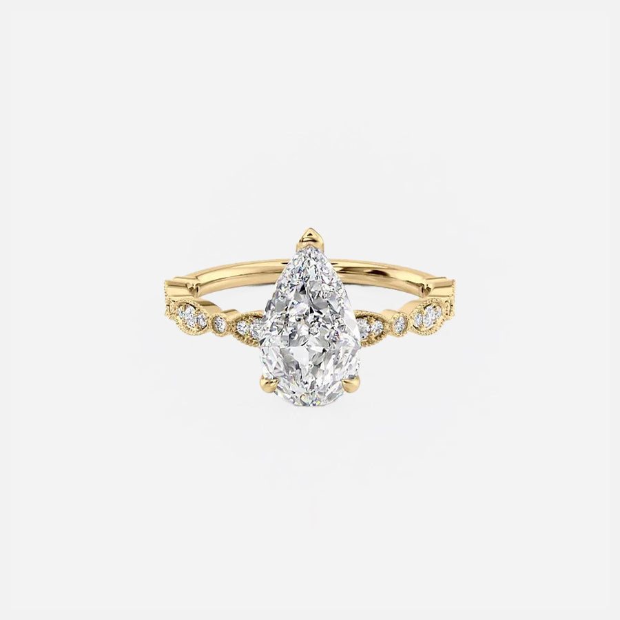 The Jasmine Pear Moissanite Ring 14k Yellow Gold 001