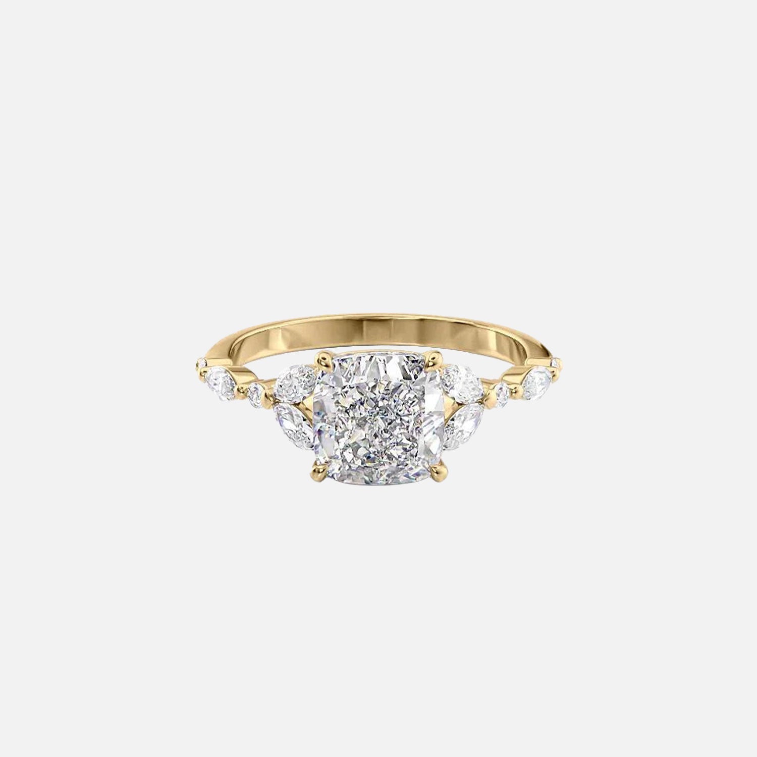 The Marquise Chelsea Cushion Lab Diamond Ring 14k Yellow Gold 001