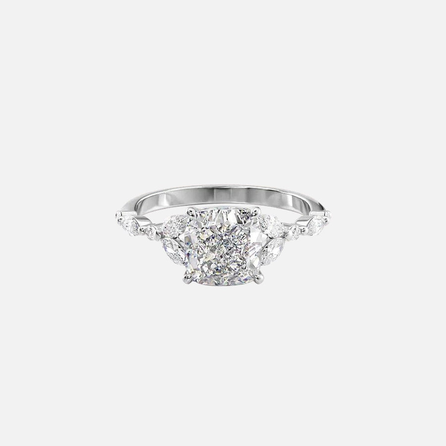  The Marquise Chelsea Cushion Moissanite Ring 14k White Gold 001