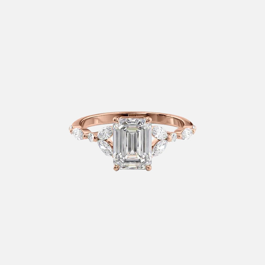  The Marquise Chelsea Emerald Lab Diamond Ring 14k Rose Gold 001