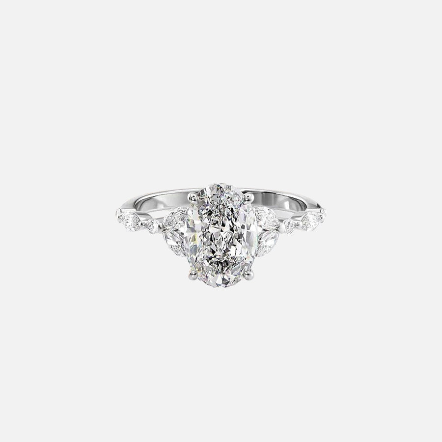  The Marquise Chelsea Oval Moissanite Ring 14k White Gold 001