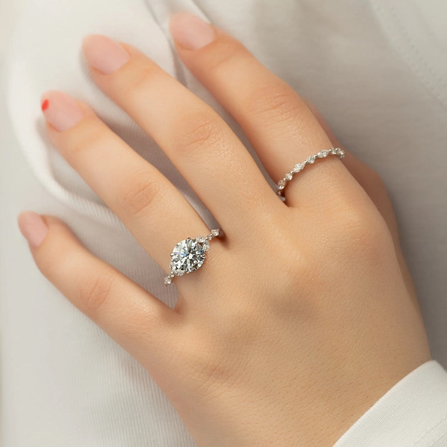  The Marquise Chelsea Round Lab Diamond Ring 18k White Gold 004 Final