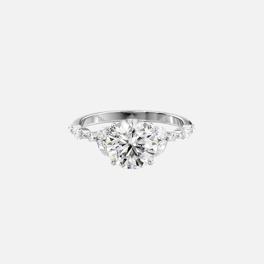  The Marquise Chelsea Round Moissanite Ring 18k White Gold 001