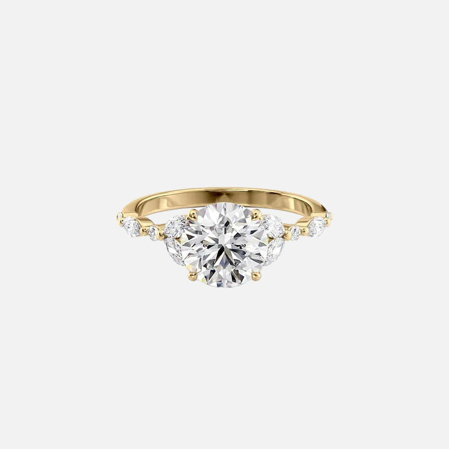 The Marquise Chelsea Round Moissanite Ring 18k Yellow Gold 001