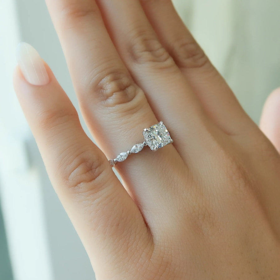  The Marquise Lucia Cushion Lab Diamond Ring 14k White Gold 004