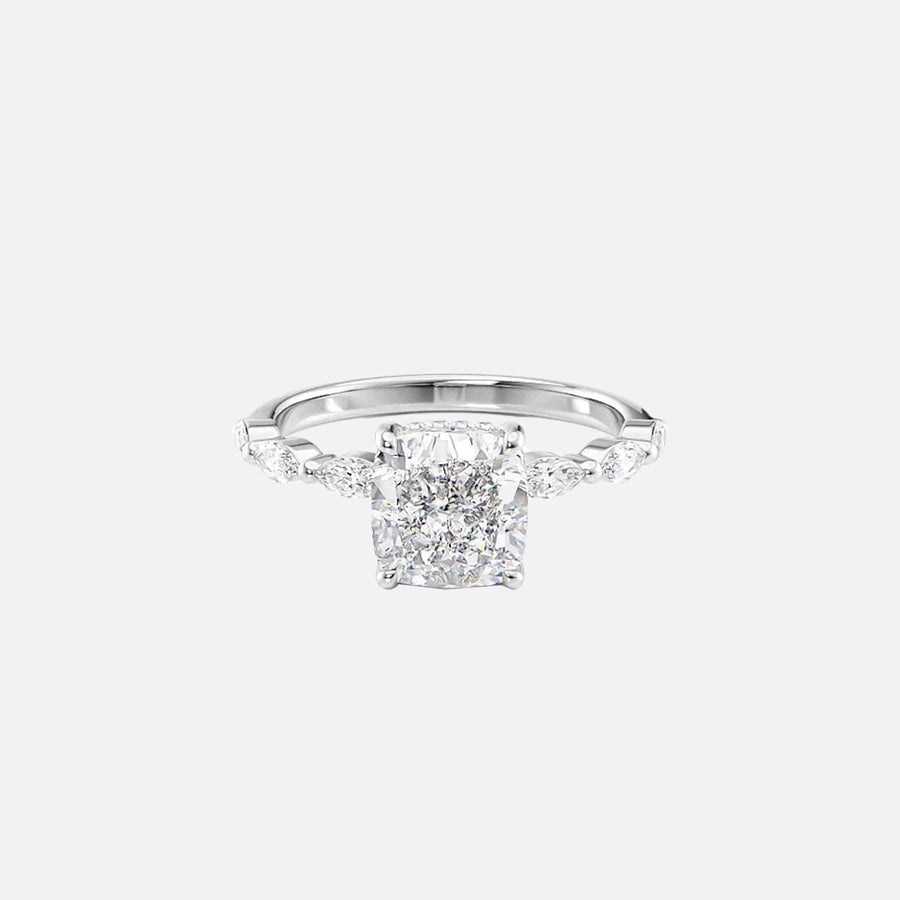  The Marquise Lucia Cushion Lab Diamond Ring 18k White Gold 001