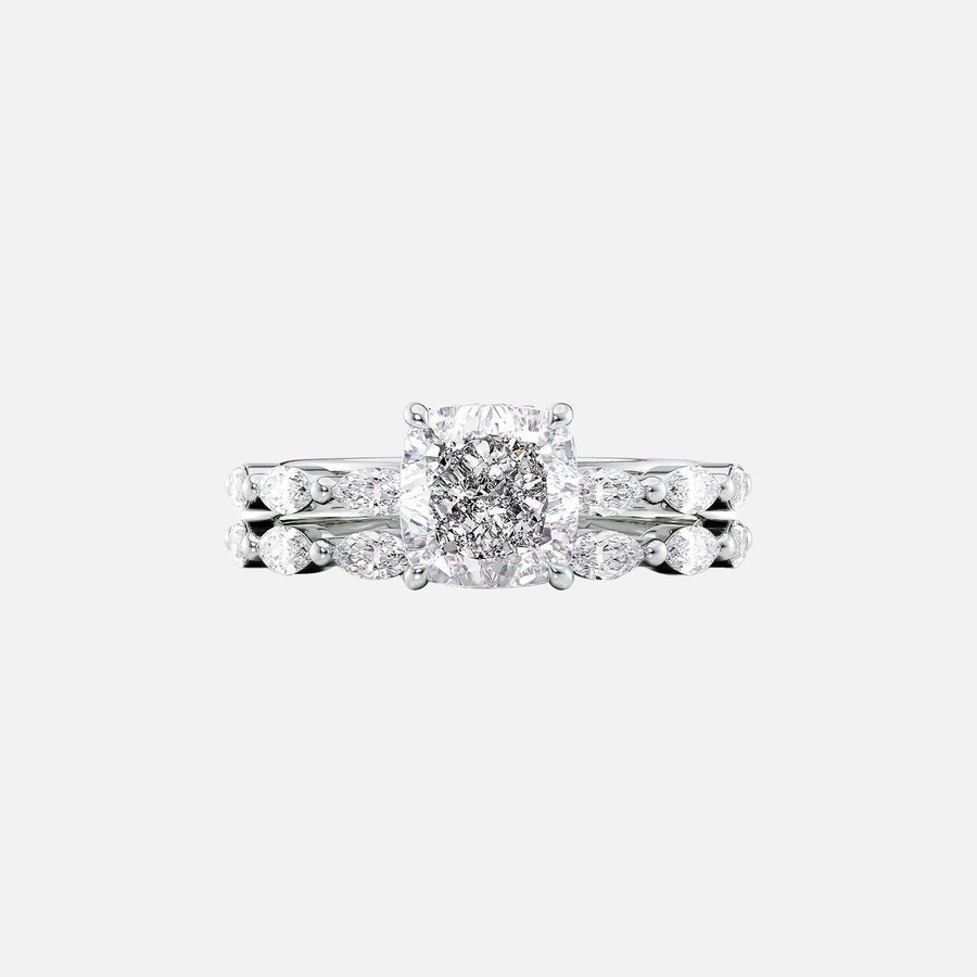  The Marquise Lucia Cushion Moissanite Ring 14k White Gold 003