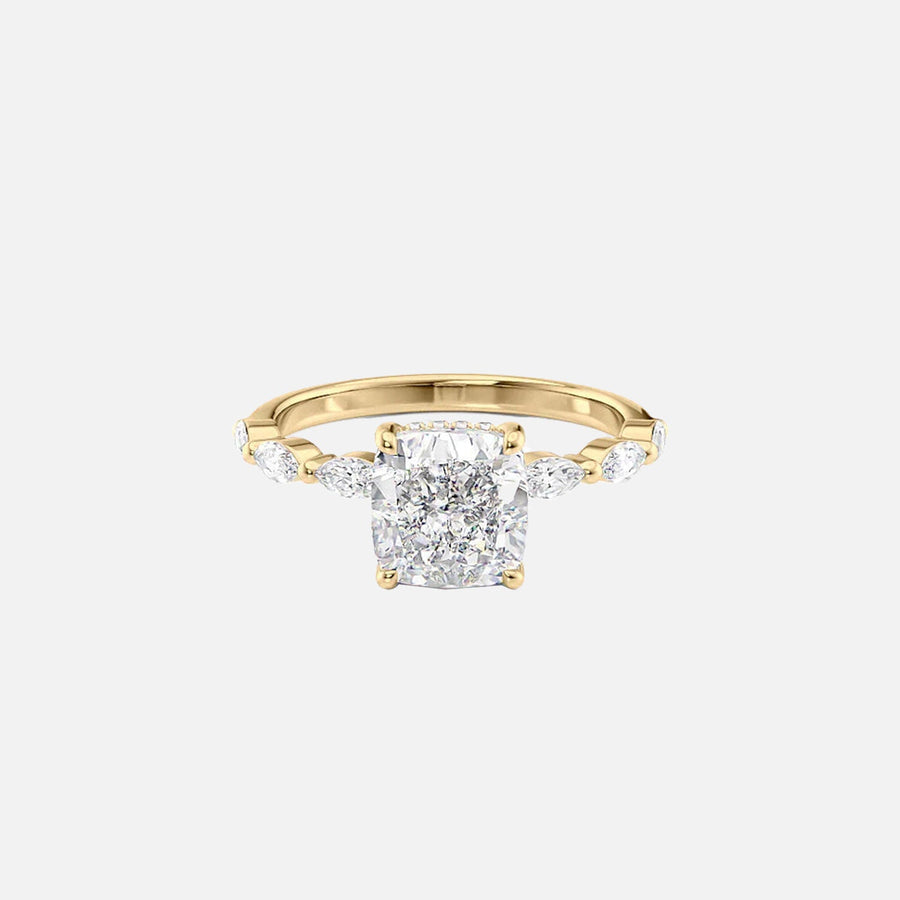  The Marquise Lucia Cushion Moissanite Ring 18k Yellow Gold 001