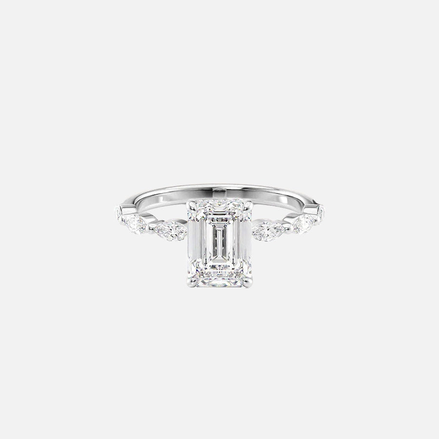 The Marquise Lucia Emerald Moissanite Ring 14k White Gold 001