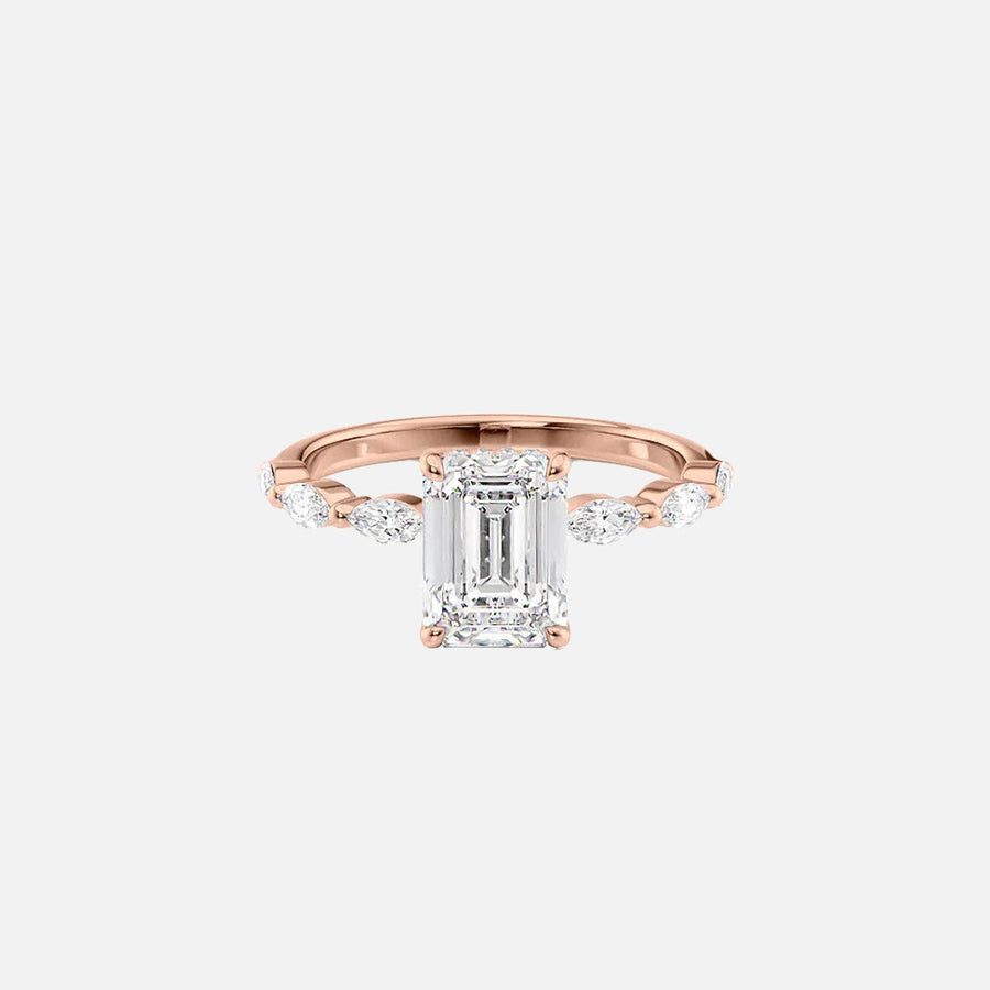  The Marquise Lucia Emerald Moissanite Ring 18k Rose Gold 001