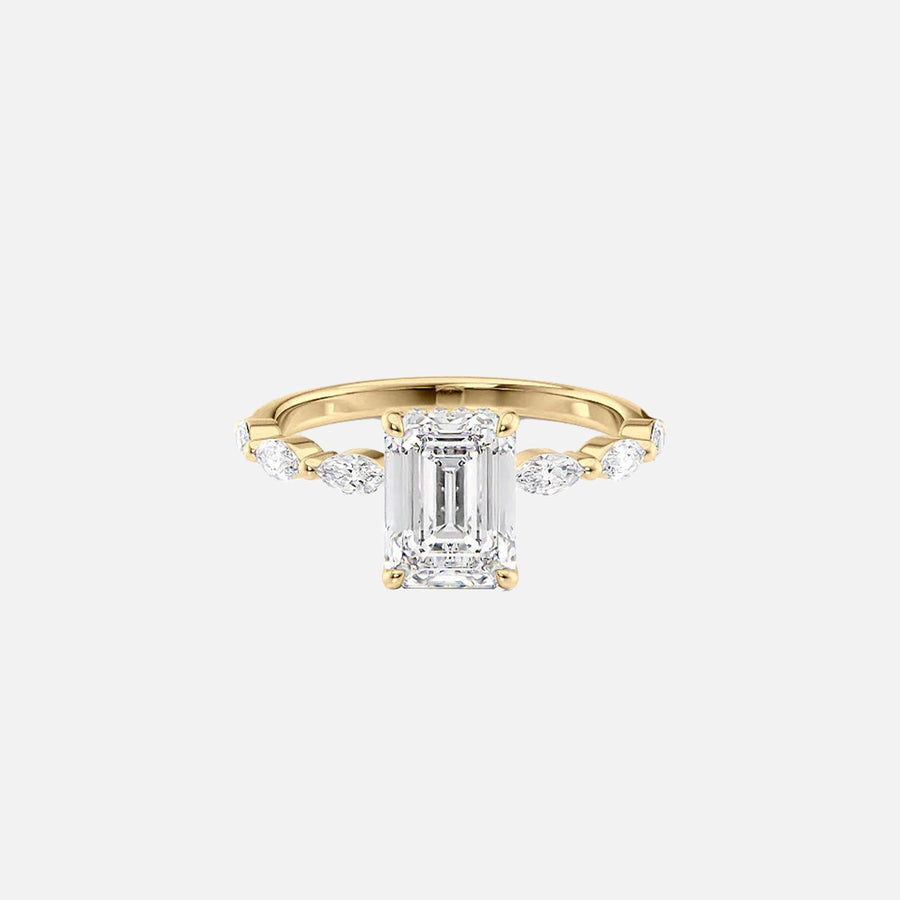  The Marquise Lucia Emerald Moissanite Ring 18k Yellow Gold 001